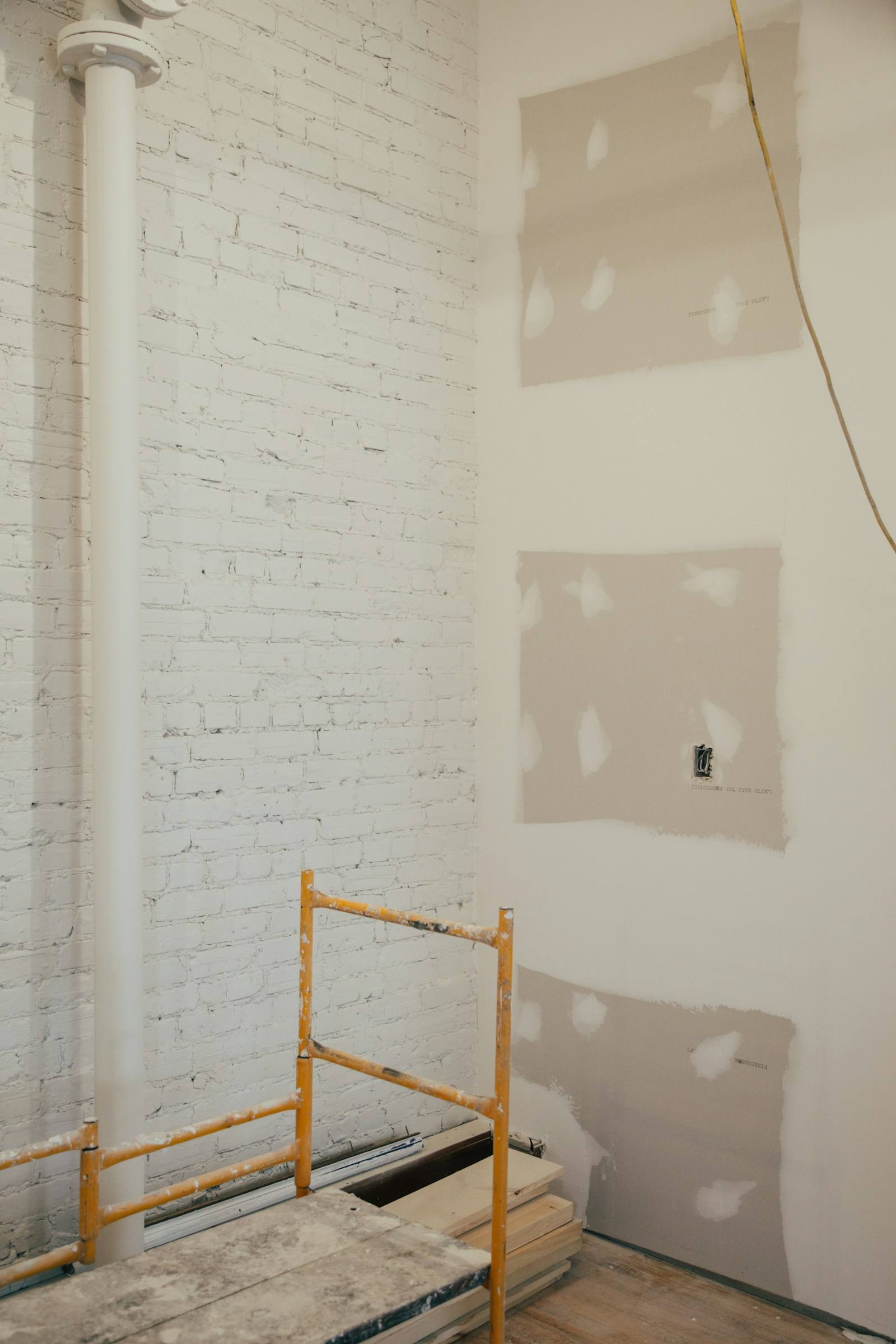Sheetrock joints taped and finished in a room being worked on
